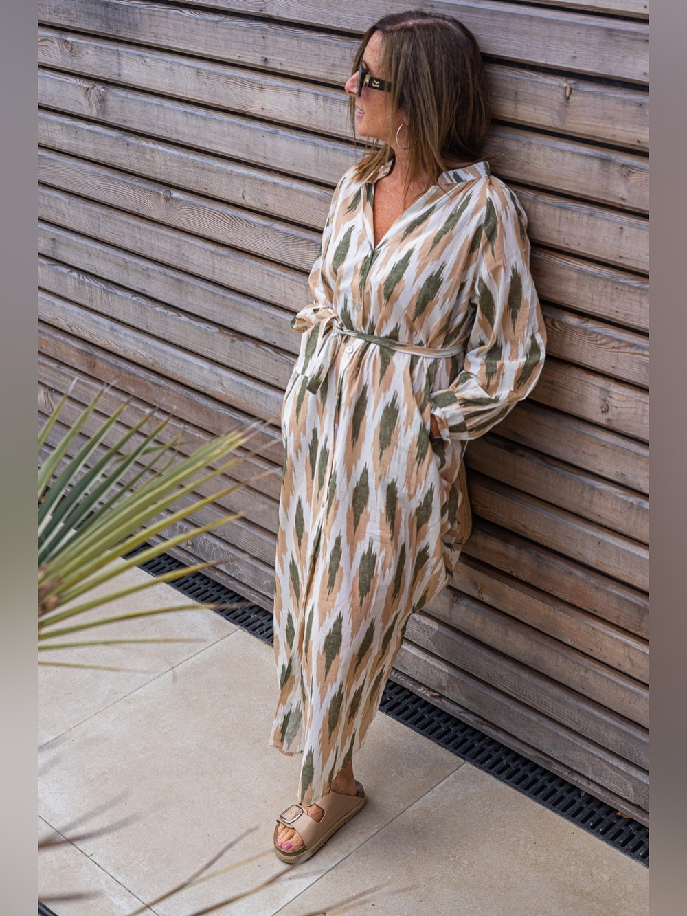 NWT Suzy D London Cotton Print Camryn Belted Maxi Dress/Kaftan, size S/M